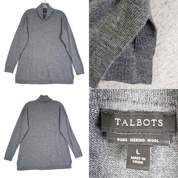 Talbots Sweater Merino Wool Women's Size Large L Gray Turtleneck Pullover - Picture 1 of 8